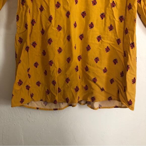 Old Navy Mustard Yellow Red Floral Long Sleeve Keyhole Mini Midi Flowy Dress - Picture 2 of 10